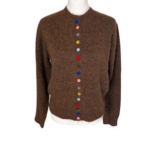 Strut & Bolt Brown Wool Sweater Multi Color Velvet Buttons Size Medium